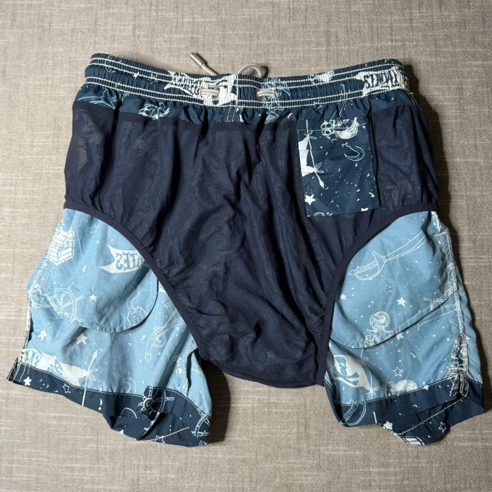 MC2 Saint Barth Mens Navy Pirate Print Swim Trunks Size S Nautical Beach Shorts